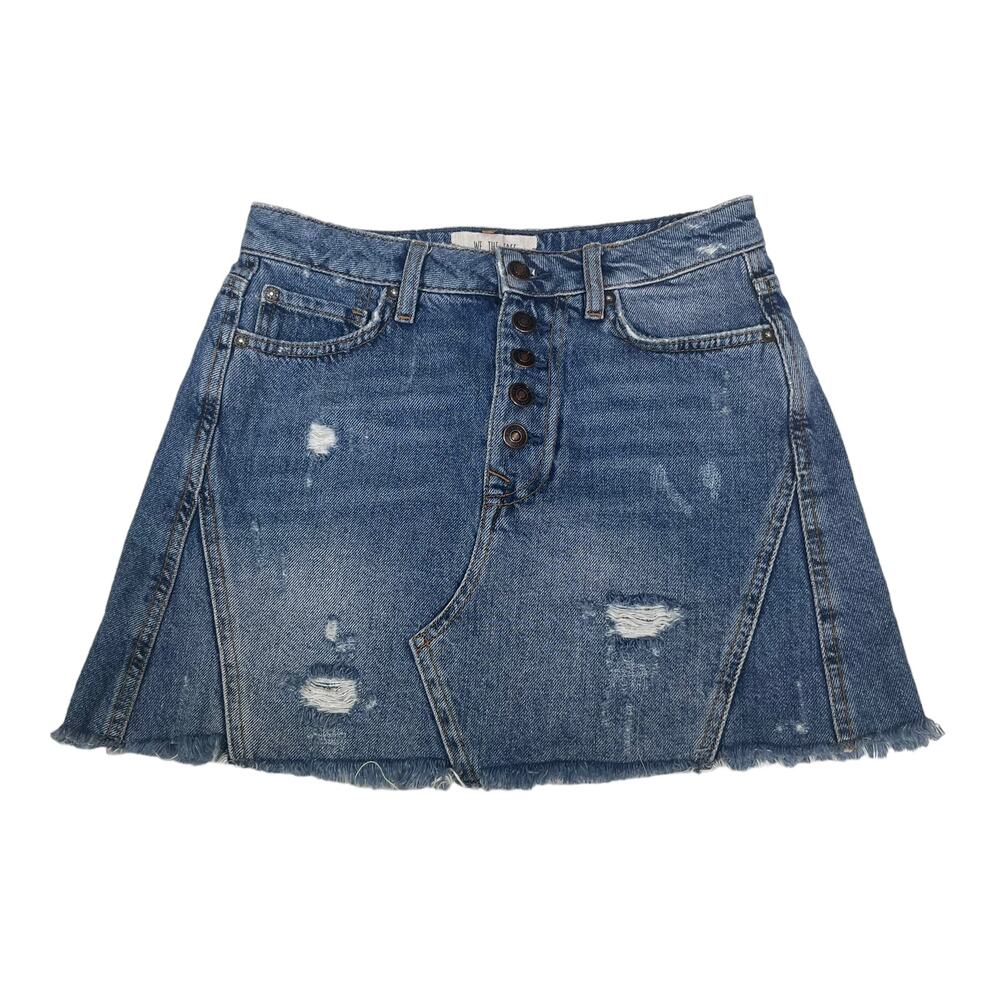 FREE PEOPLE We the Free Denim Jean Skirt Distressed 5 Button Womens Size 26